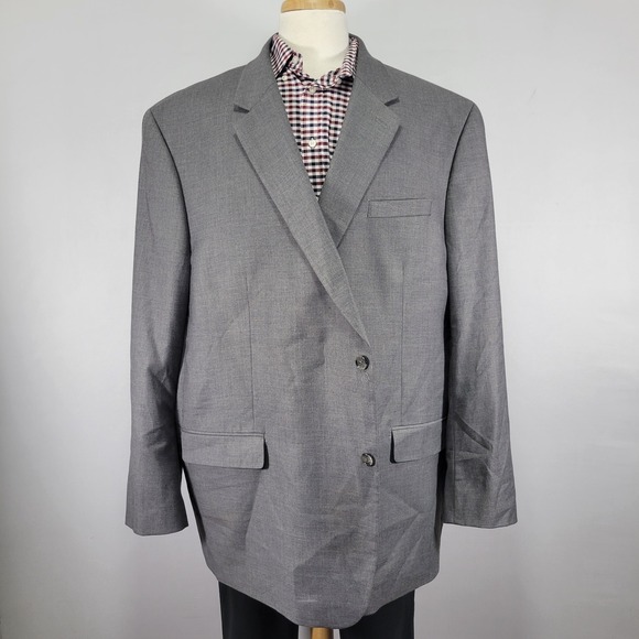 Croft Barrow Men's Sport Coat Blazer Two Button Gray Polyester Blend Classic 54L